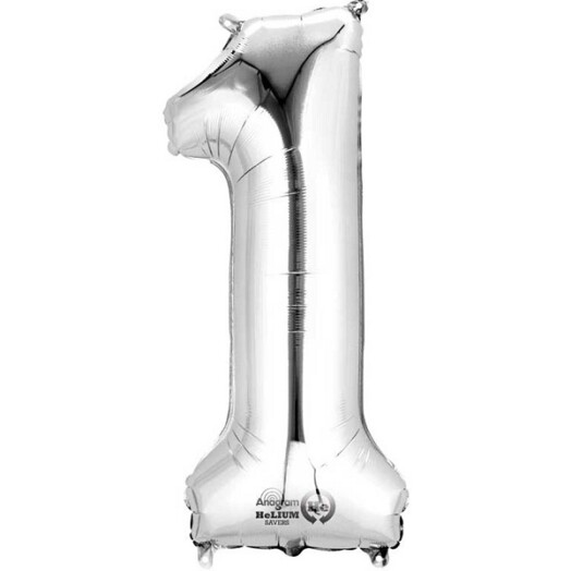 16" Mini Shape Number Balloon 1 - Silver