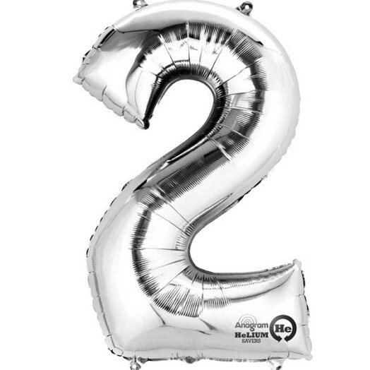 16" Mini Shape Number Balloon 2 - Silver