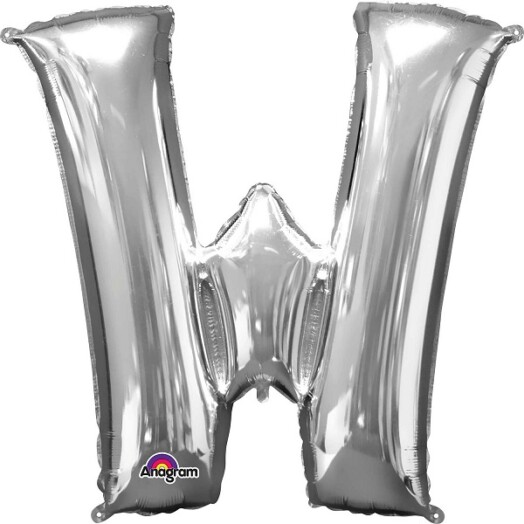 Large Silver Letter W Foil Balloon