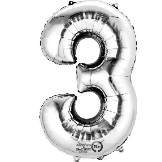 16" Mini Shape Number Balloon 3 - Silver